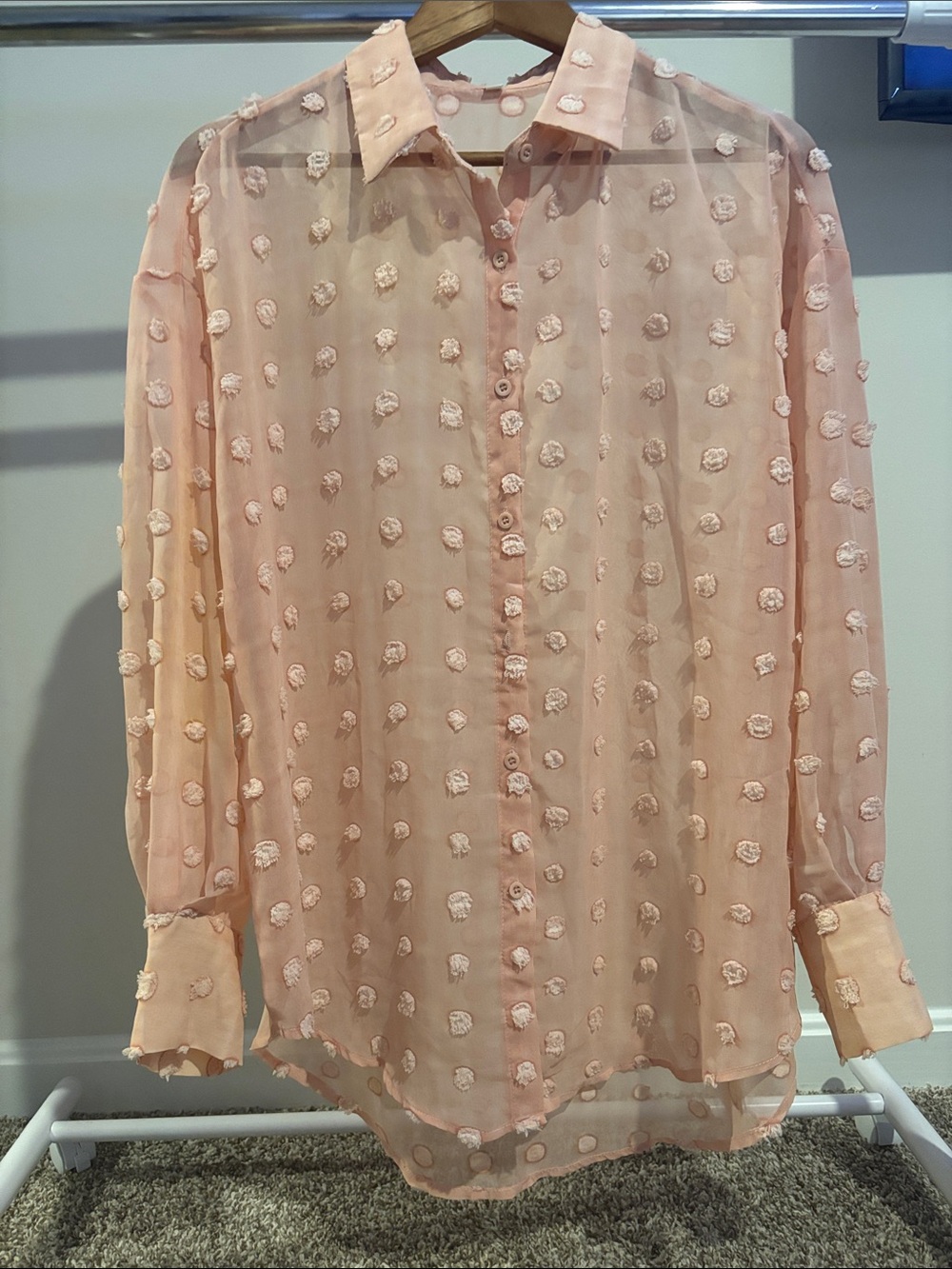 Sheer Pink Dot-Embellished Men's Button-Up Shirt